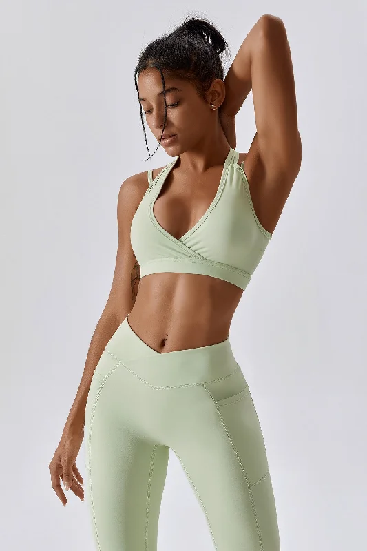 Plunge Neck Wrap Over Sports Bra