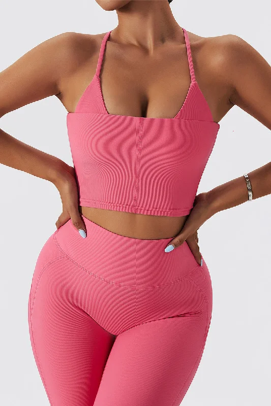 Seamless Ribbed Cross Back Sports Bra