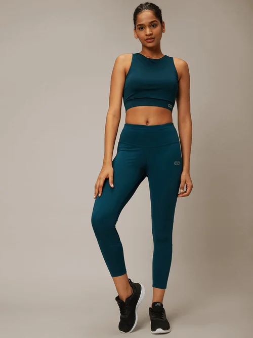 Teal Padded Cross Back Crop Top & 7/8 Leggings