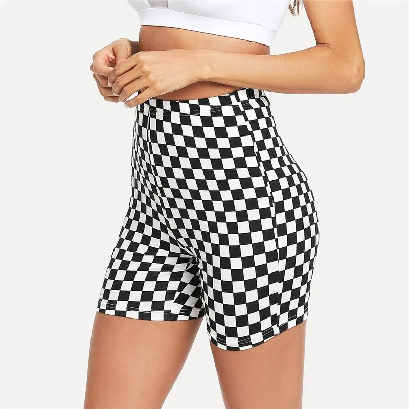 Flexibility Meets Affordability In Our Yoga Wear Sale cross-border European and American black and white chess board printing tight yoga shorts sexy women's high waist sports shorts Flexibility Meets Affordability In Our Yoga Wear Sale cross-border European and American black and white chess board printing tight yoga shorts sexy women's high waist sports shorts