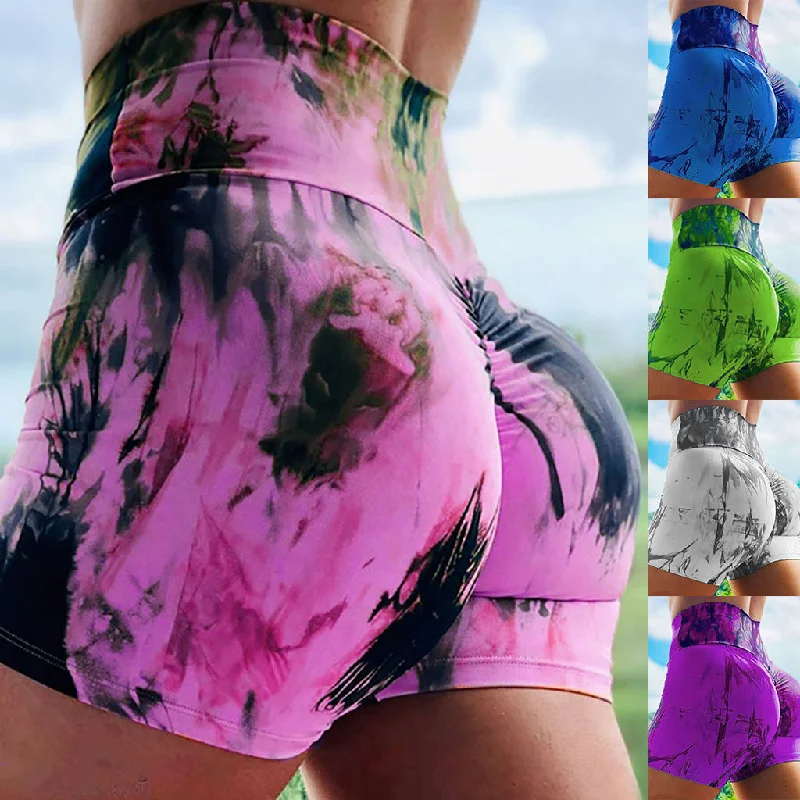 Soft, Supportive Yoga Wear At Unbeatable Savings Ladies Tie Dye Printed Shorts Hip-Up Yoga Pants Soft, Supportive Yoga Wear At Unbeatable Savings Ladies Tie Dye Printed Shorts Hip-Up Yoga Pants