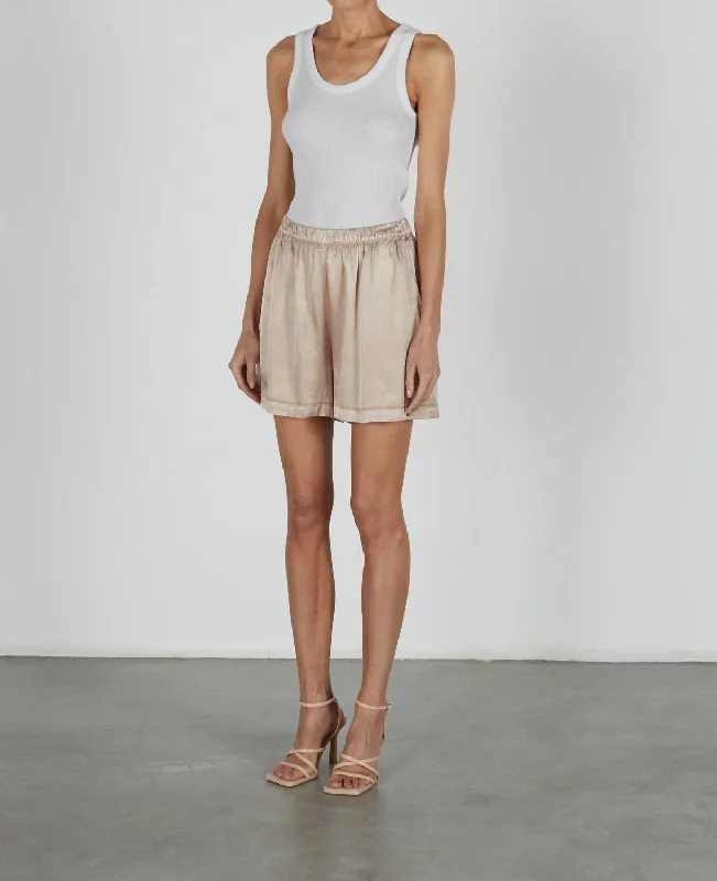 Find Your Perfect Fit With Discounted Yoga Outfits Satin Bermuda Short in Khaki