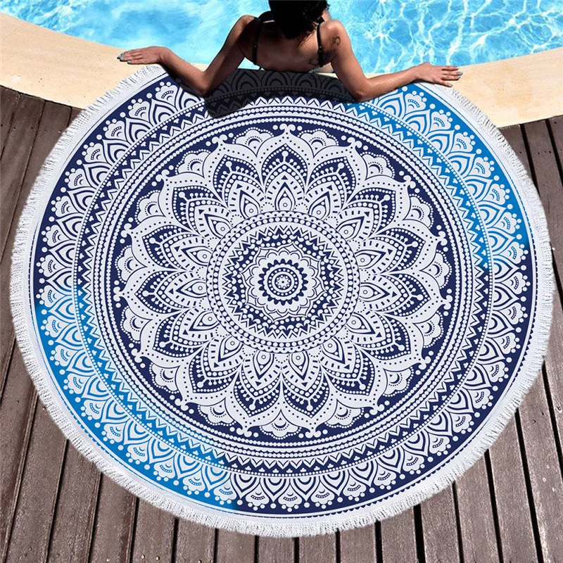 Mandala Microfiber Fabric Towel Beach Towel for Adult Yoga Mat Tassel