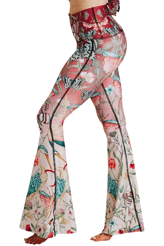 Soft, Supportive Yoga Wear At Unbeatable Savings Pretty In Pink Printed Bell Bottoms by Yoga Democracy
