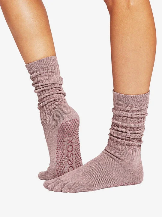 Comfort Meets Style In Our Yoga Sale ToeSox Full Toe Slouch Grip Socks - Rosy